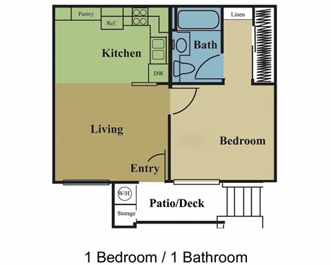 Floor plan for 1 bed, 1 bath, 500 sqft